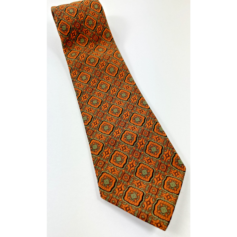 Vintage John Blair Orange Geometric Neck Tie Dacron Polyester